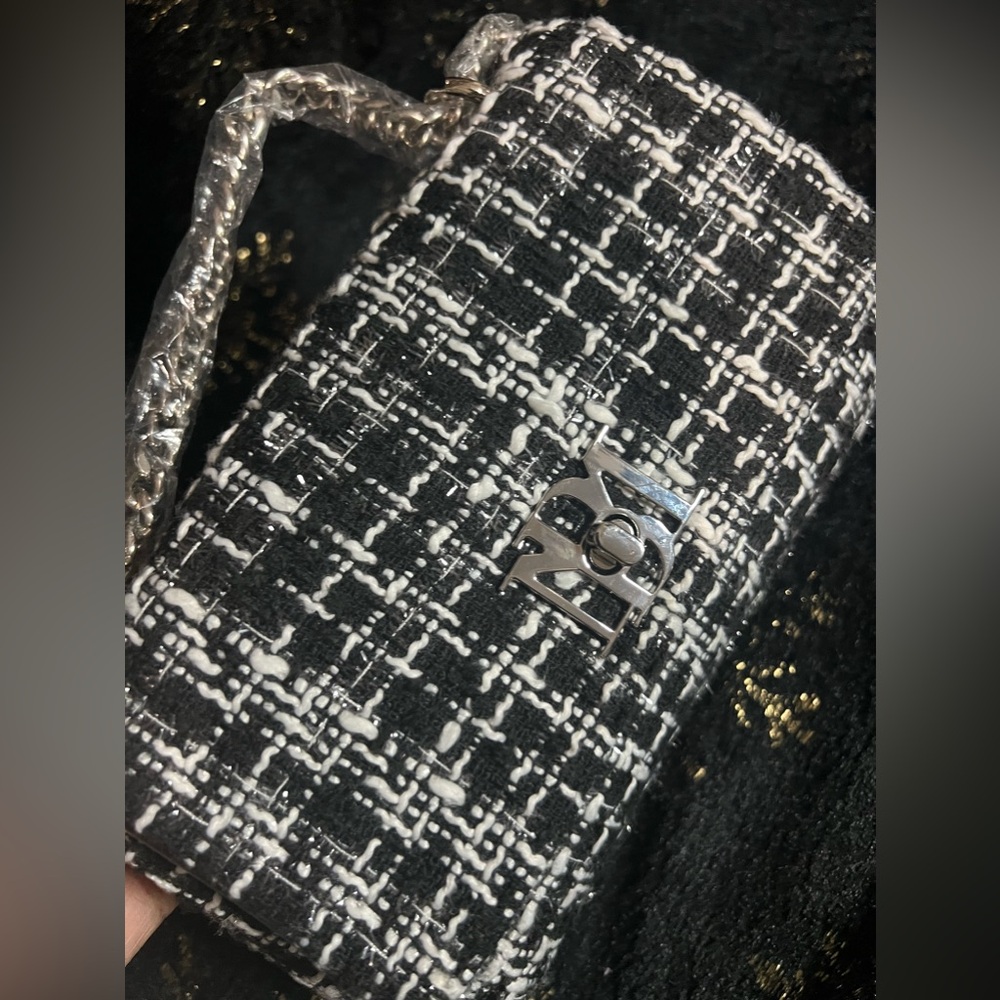 Badgley Mischka Black and White Clutch with Metallic Chain Strap